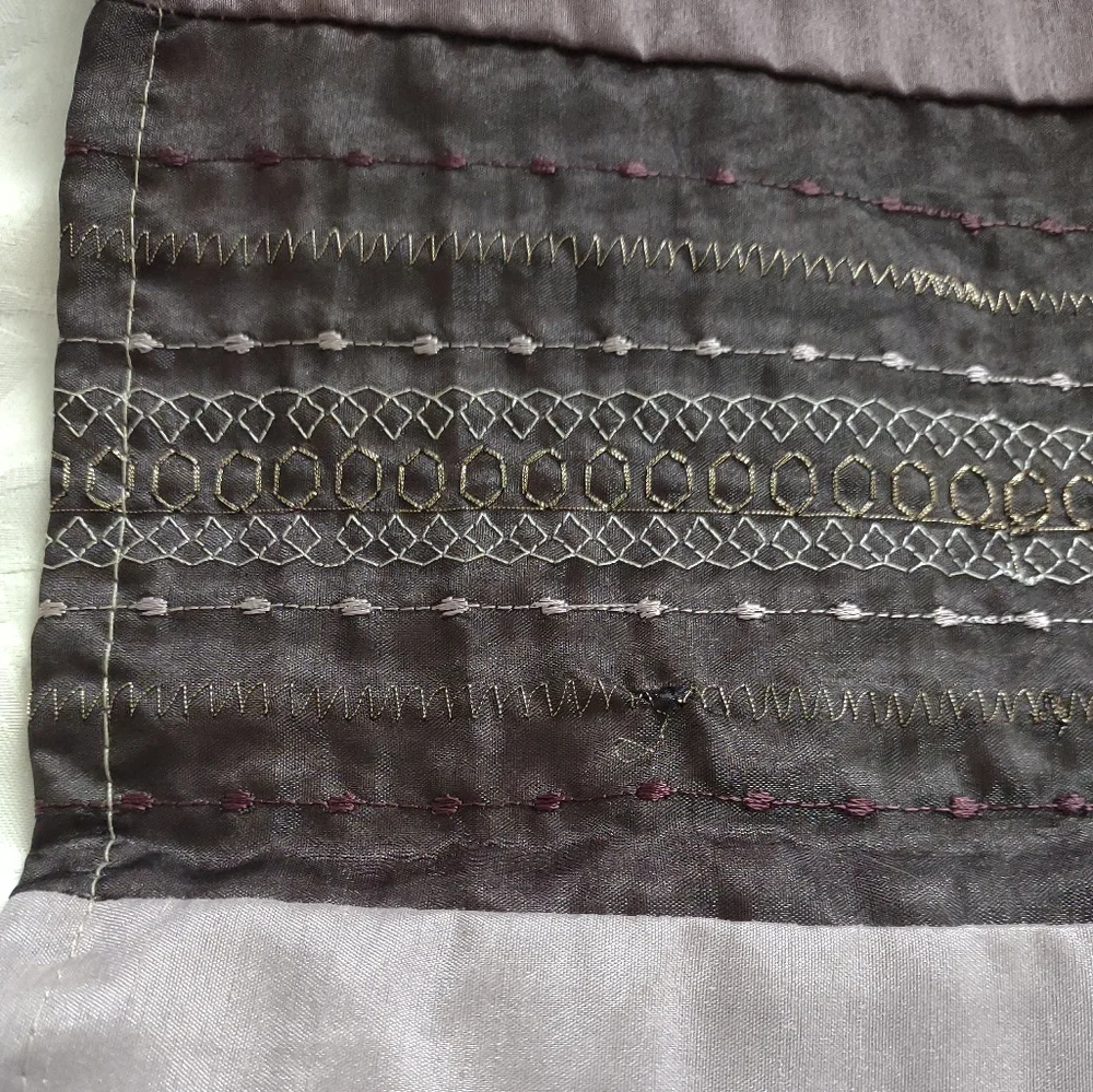 Embroidered satin fabric shower curtain purple eggplant